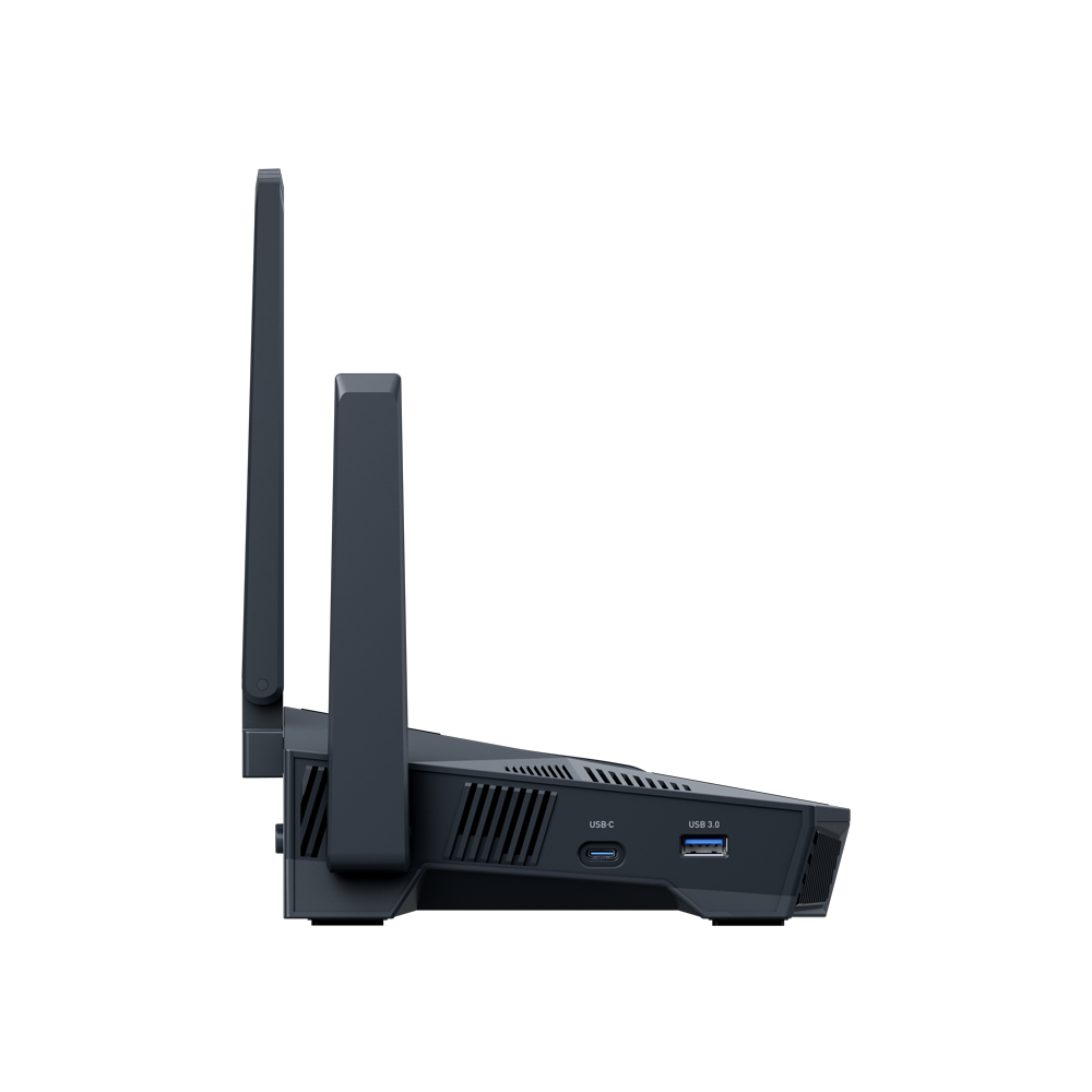 GL.iNet Flint 4 side — USB-C and USB 3.0 ports