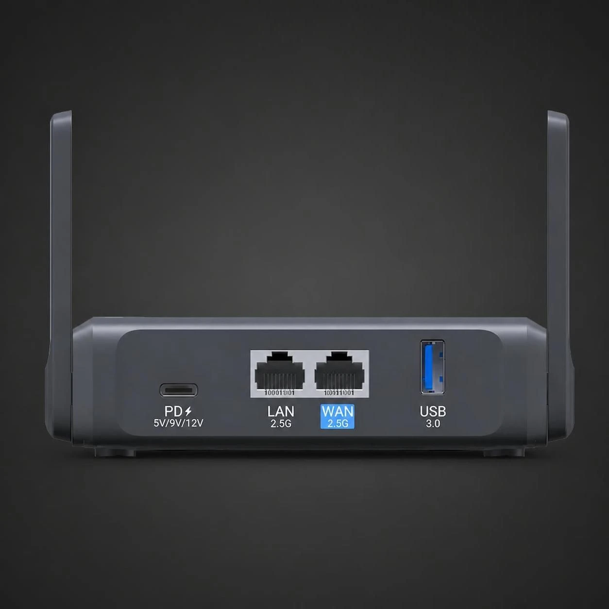 GL.iNet Slate 7 rear view with power, two 2.5G ports (LAN/WAN), and USB 3.0
