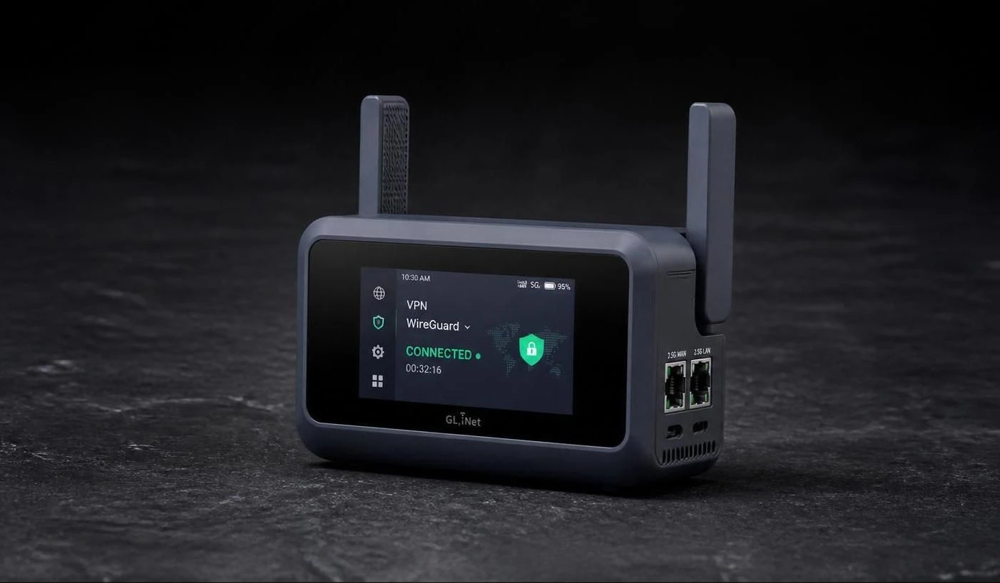 GL.iNet Slate 7 Pro front view showing the two configurable 2.5G WAN/LAN ports